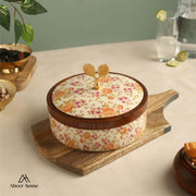 Mango wood Roti Box -Peach Floral